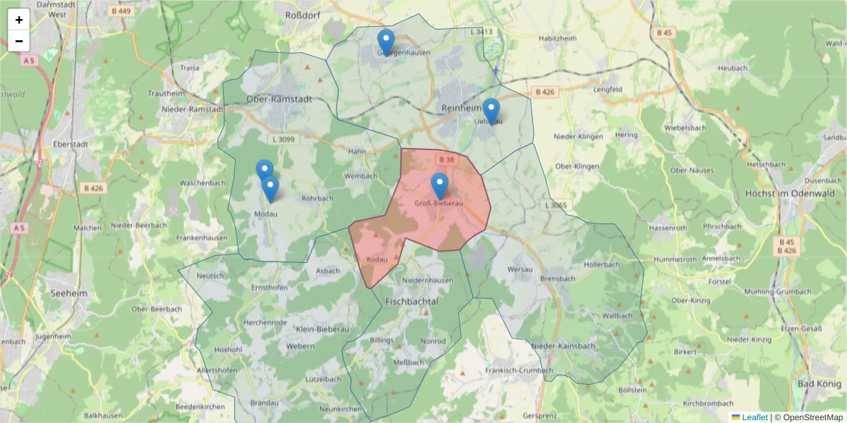 Karte des Postleitzahlen Bereichs  und der umliegenden Postleitzahlen in Deutschland