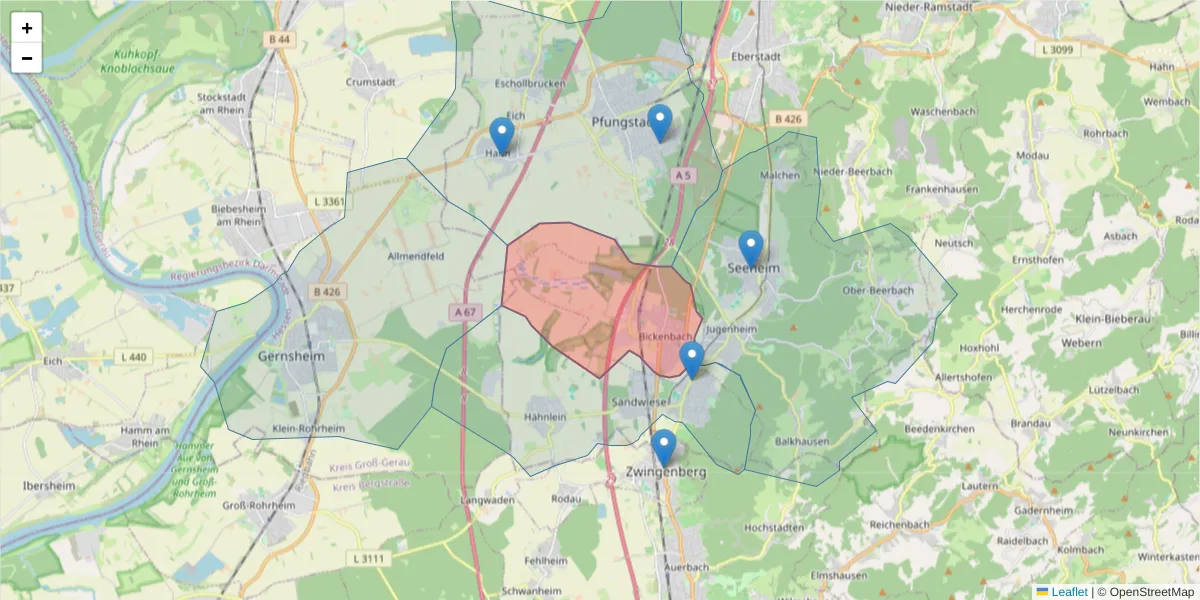 Karte des Postleitzahlen Bereichs  und der umliegenden Postleitzahlen in Deutschland