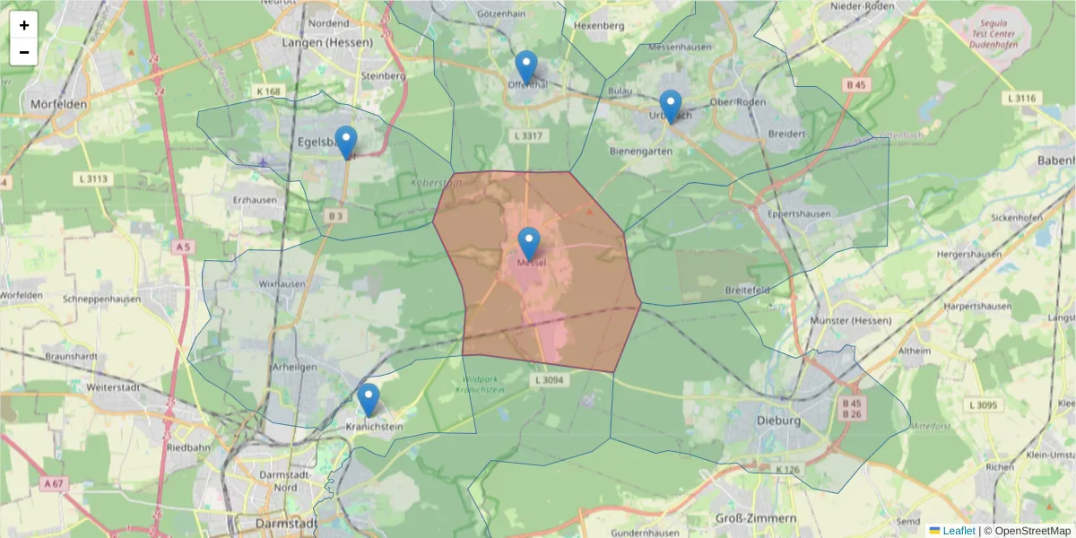 Karte des Postleitzahlen Bereichs  und der umliegenden Postleitzahlen in Deutschland