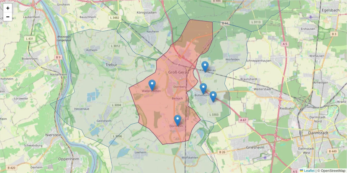 Karte des Postleitzahlen Bereichs  und der umliegenden Postleitzahlen in Deutschland
