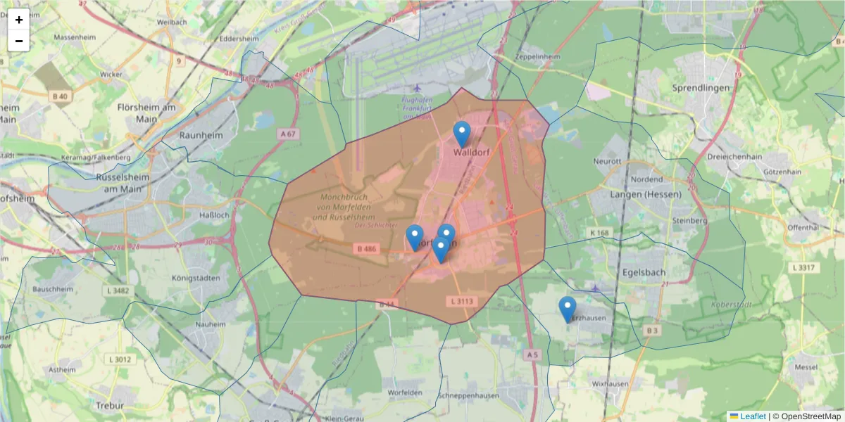 Karte des Postleitzahlen Bereichs  und der umliegenden Postleitzahlen in Deutschland