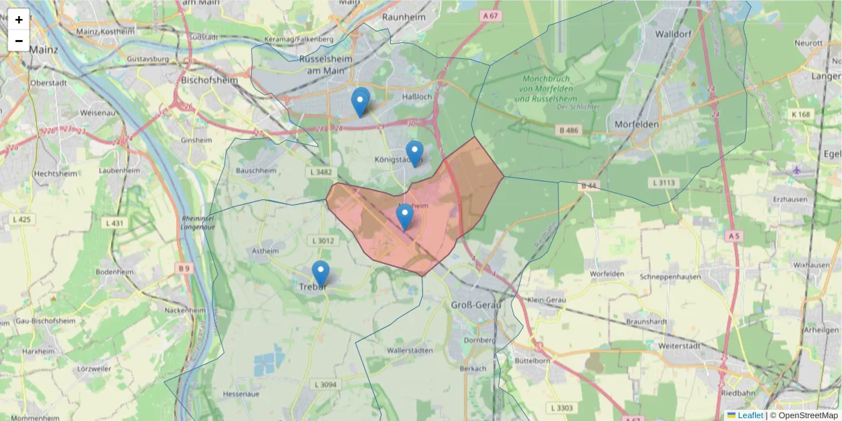 Karte des Postleitzahlen Bereichs  und der umliegenden Postleitzahlen in Deutschland