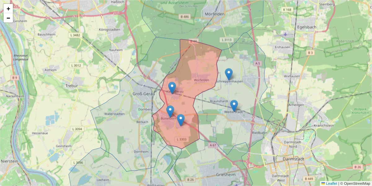 Karte des Postleitzahlen Bereichs  und der umliegenden Postleitzahlen in Deutschland