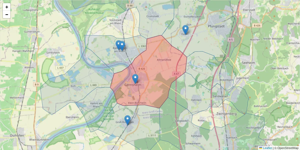 Karte des Postleitzahlen Bereichs  und der umliegenden Postleitzahlen in Deutschland