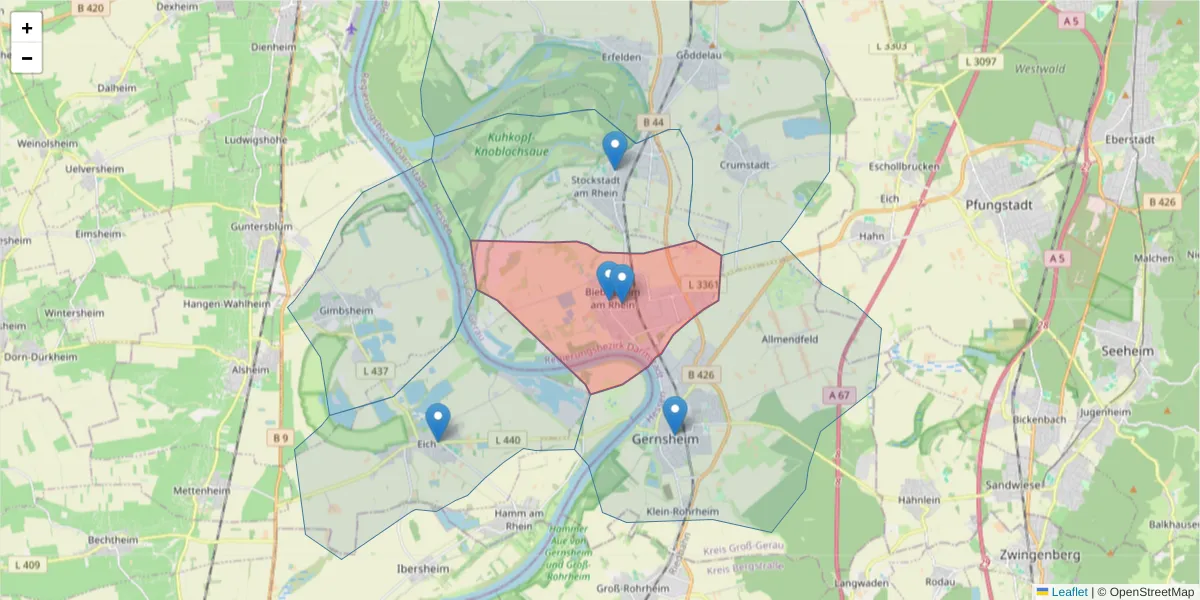 Karte des Postleitzahlen Bereichs  und der umliegenden Postleitzahlen in Deutschland
