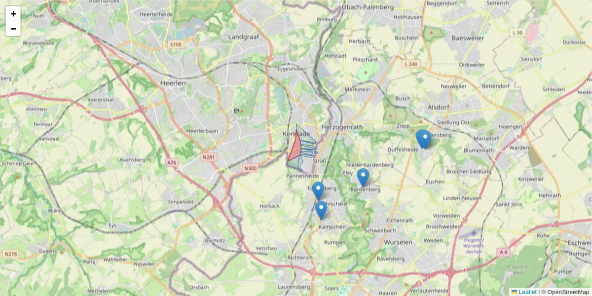 Karte des Postleitzahlen Bereichs  und der umliegenden Postleitzahlen in Deutschland