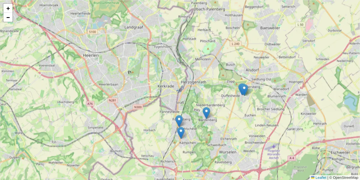 Karte des Postleitzahlen Bereichs  und der umliegenden Postleitzahlen in Deutschland