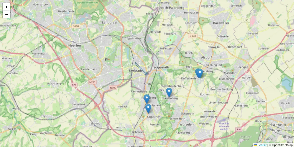 Karte des Postleitzahlen Bereichs  und der umliegenden Postleitzahlen in Deutschland
