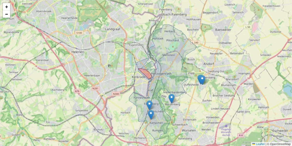 Karte des Postleitzahlen Bereichs  und der umliegenden Postleitzahlen in Deutschland