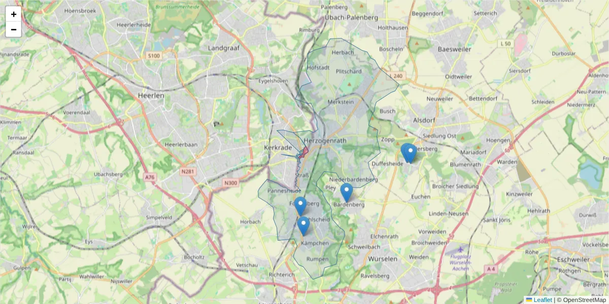 Karte des Postleitzahlen Bereichs  und der umliegenden Postleitzahlen in Deutschland