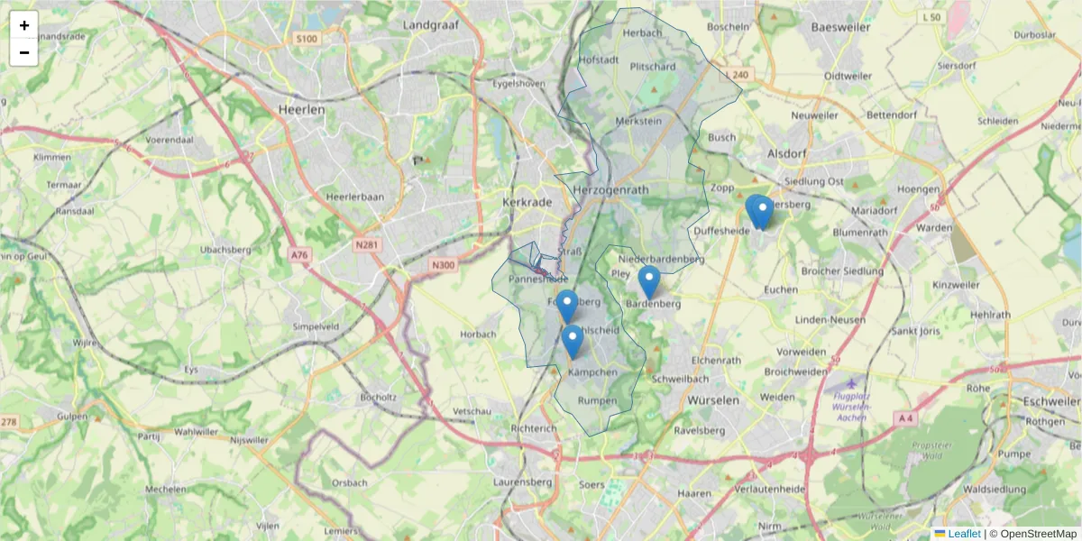 Karte des Postleitzahlen Bereichs  und der umliegenden Postleitzahlen in Deutschland