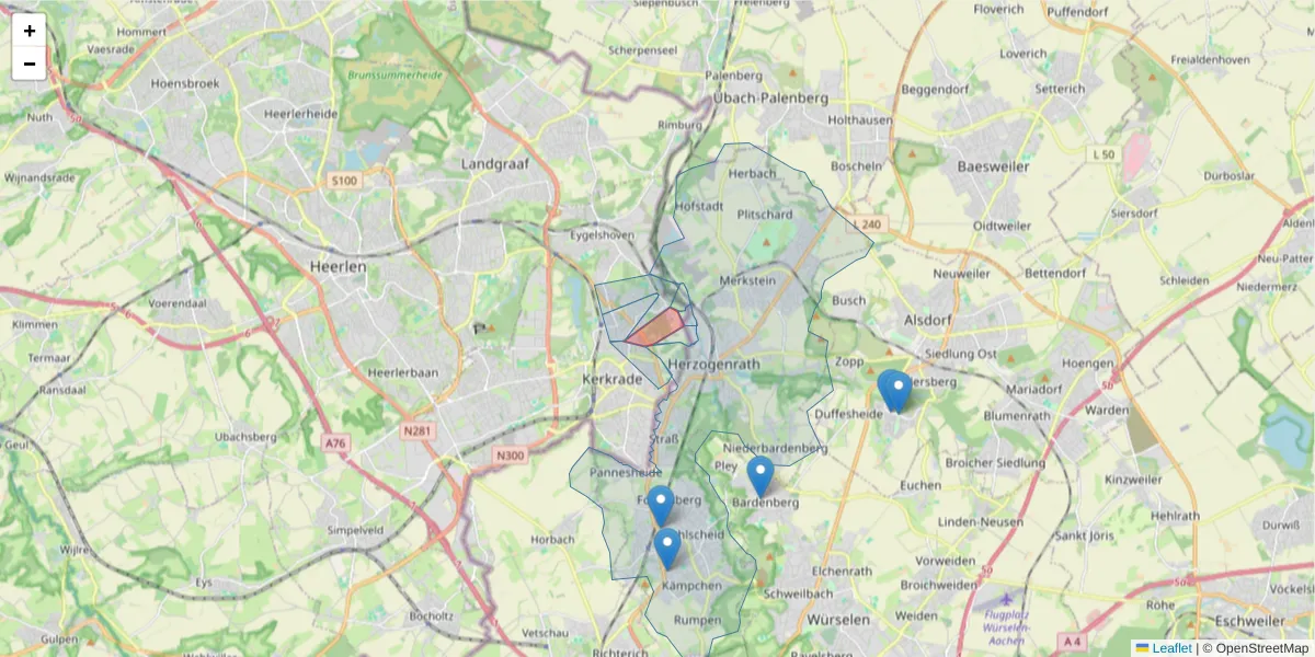 Karte des Postleitzahlen Bereichs  und der umliegenden Postleitzahlen in Deutschland