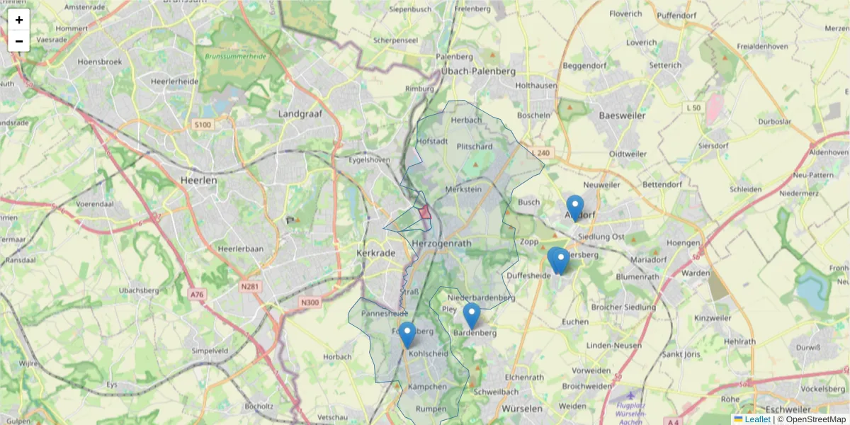 Karte des Postleitzahlen Bereichs  und der umliegenden Postleitzahlen in Deutschland