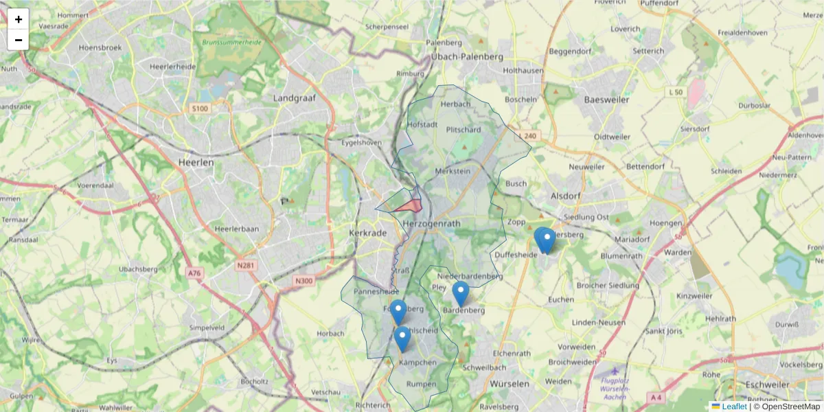 Karte des Postleitzahlen Bereichs  und der umliegenden Postleitzahlen in Deutschland