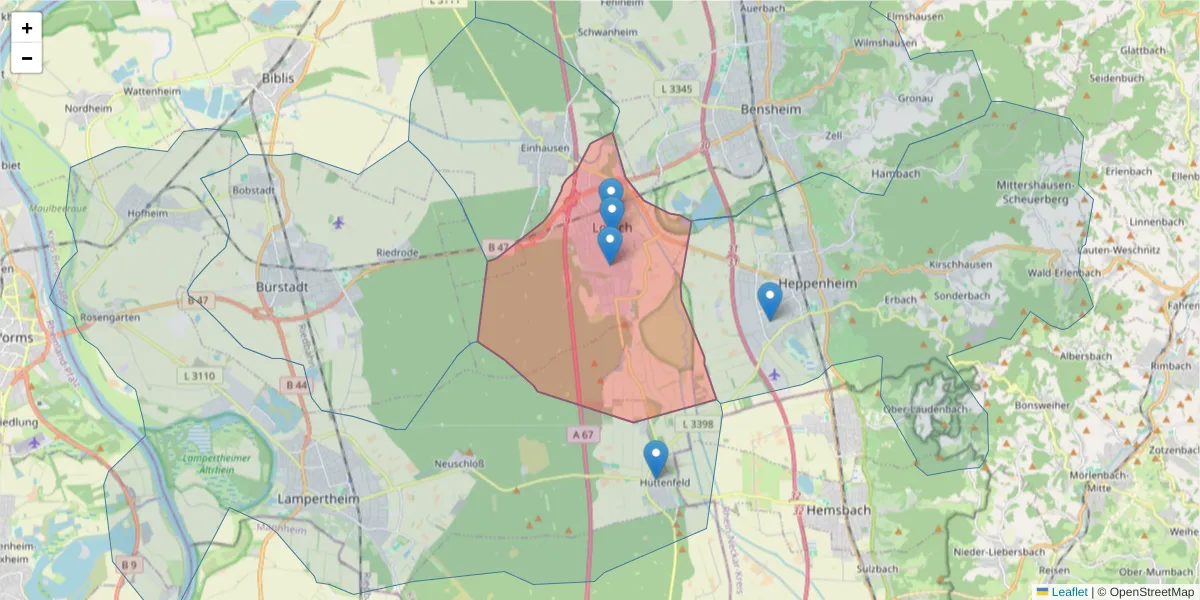 Karte des Postleitzahlen Bereichs  und der umliegenden Postleitzahlen in Deutschland