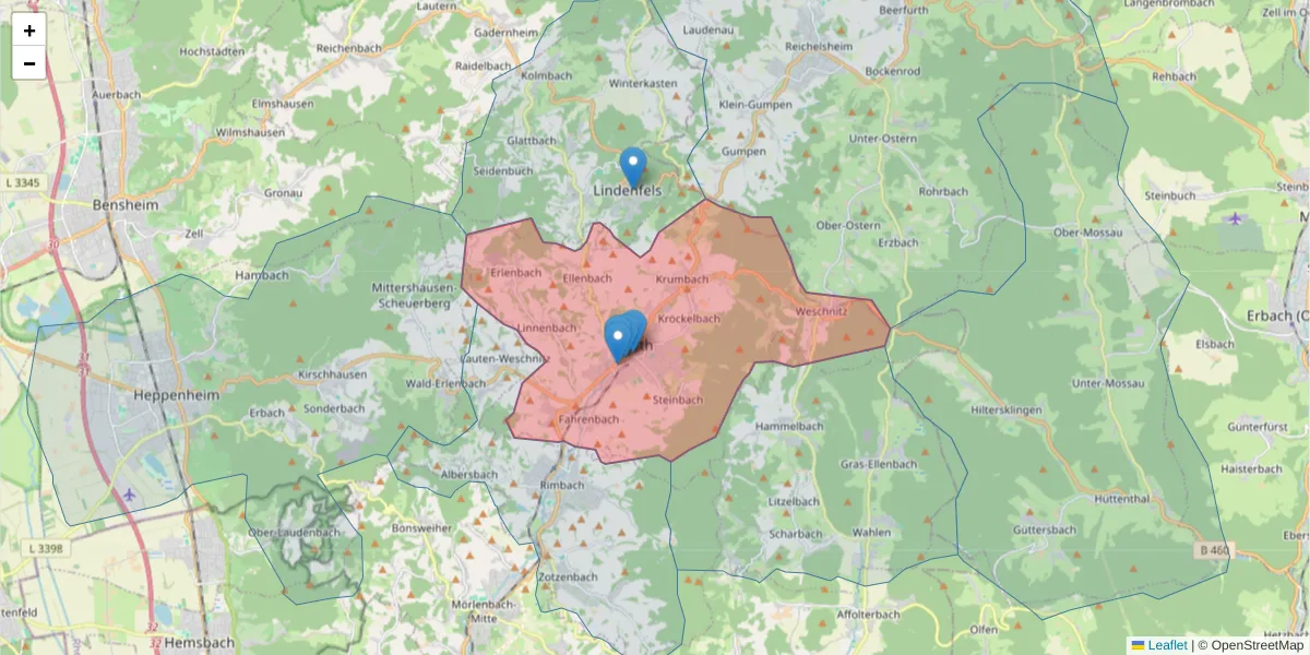 Karte des Postleitzahlen Bereichs  und der umliegenden Postleitzahlen in Deutschland