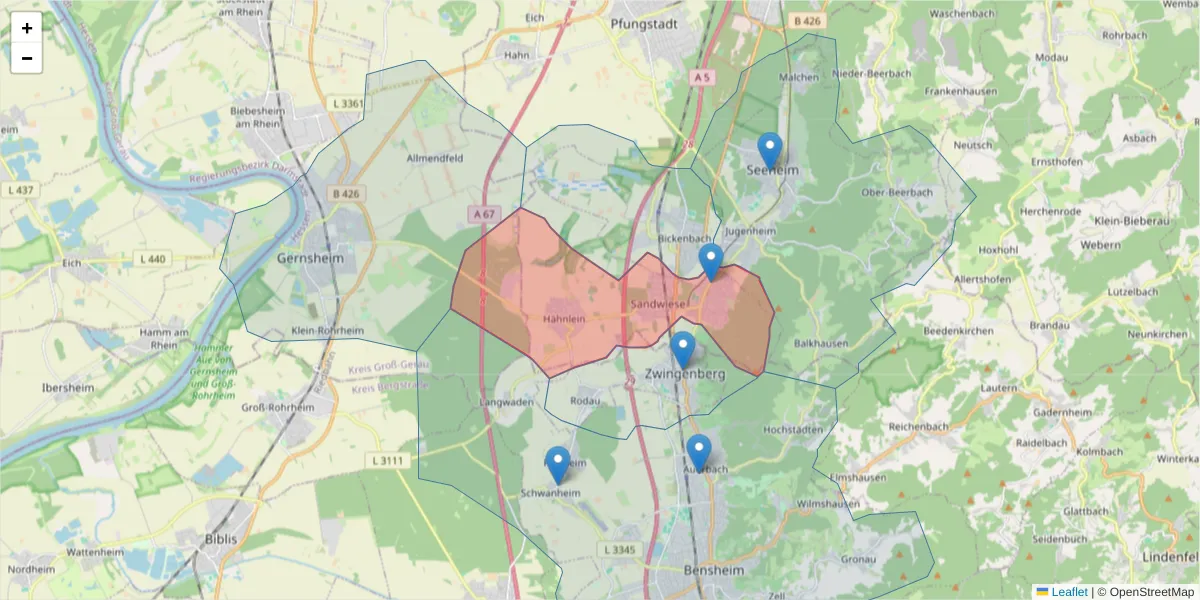 Karte des Postleitzahlen Bereichs  und der umliegenden Postleitzahlen in Deutschland