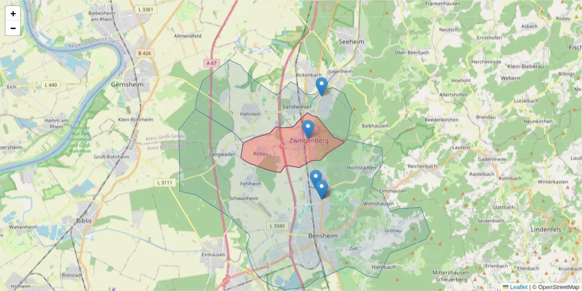 Karte des Postleitzahlen Bereichs  und der umliegenden Postleitzahlen in Deutschland
