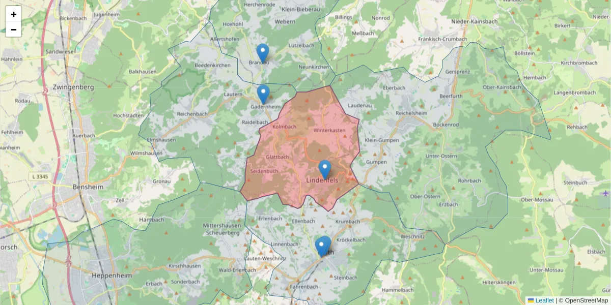 Karte des Postleitzahlen Bereichs  und der umliegenden Postleitzahlen in Deutschland