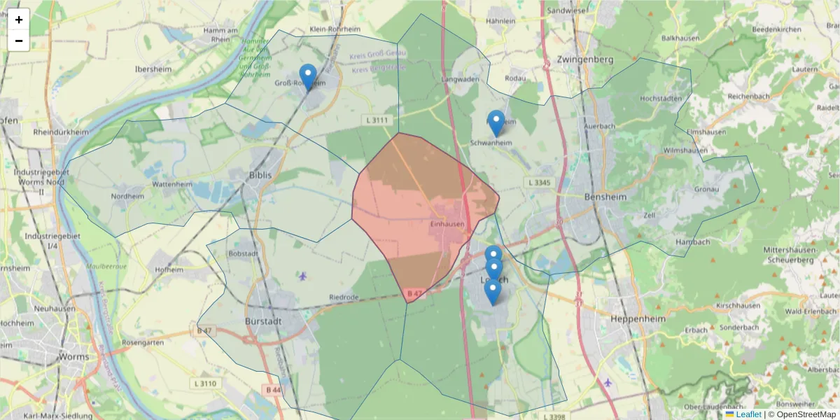 Karte des Postleitzahlen Bereichs  und der umliegenden Postleitzahlen in Deutschland