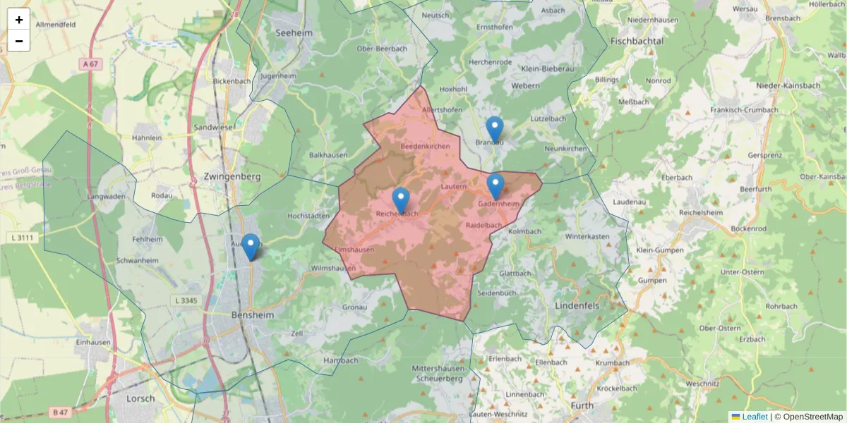 Karte des Postleitzahlen Bereichs  und der umliegenden Postleitzahlen in Deutschland