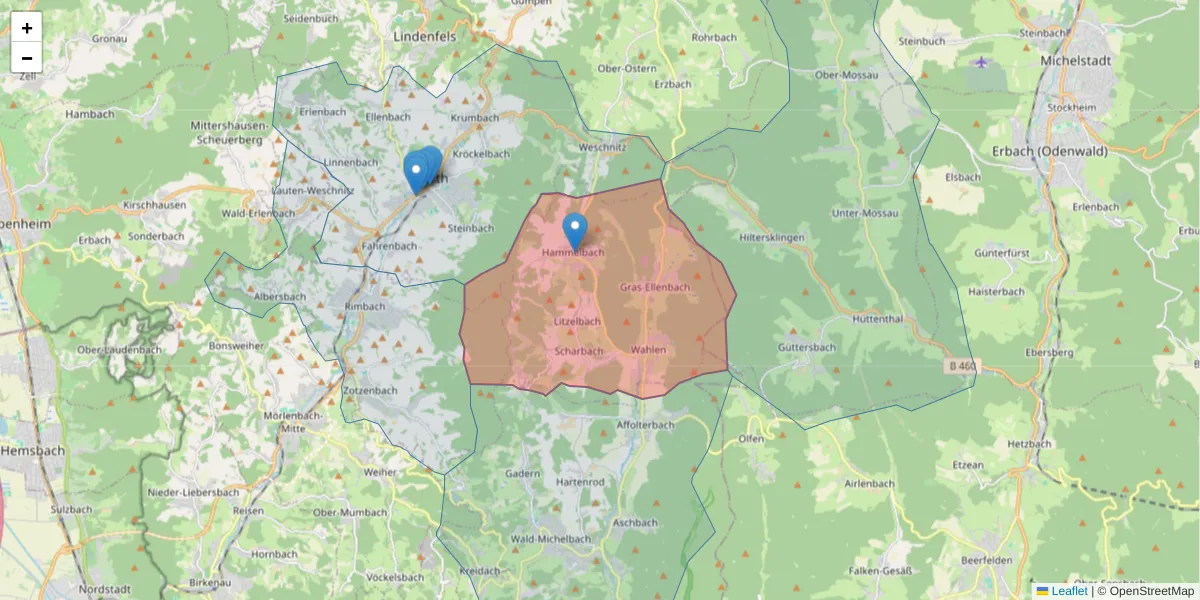 Karte des Postleitzahlen Bereichs  und der umliegenden Postleitzahlen in Deutschland