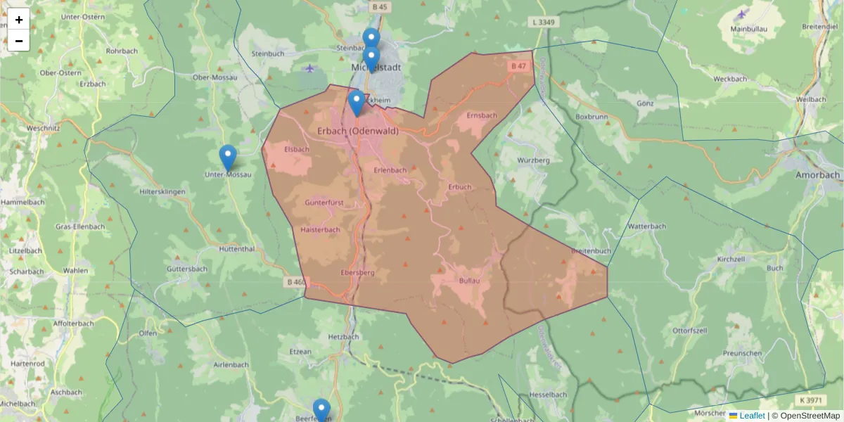 Karte des Postleitzahlen Bereichs  und der umliegenden Postleitzahlen in Deutschland