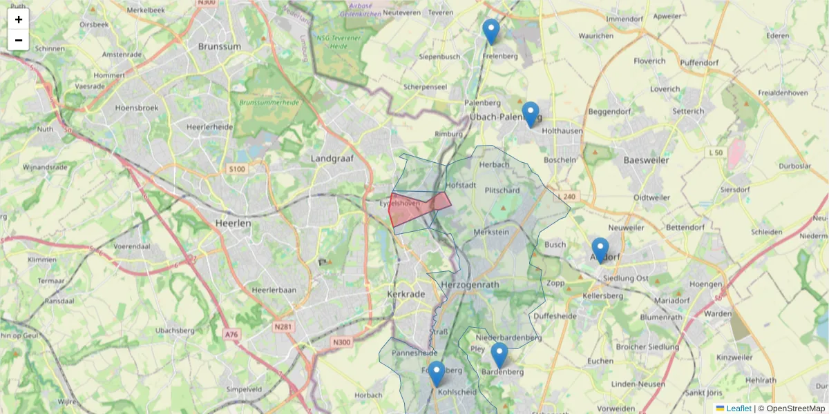 Karte des Postleitzahlen Bereichs  und der umliegenden Postleitzahlen in Deutschland