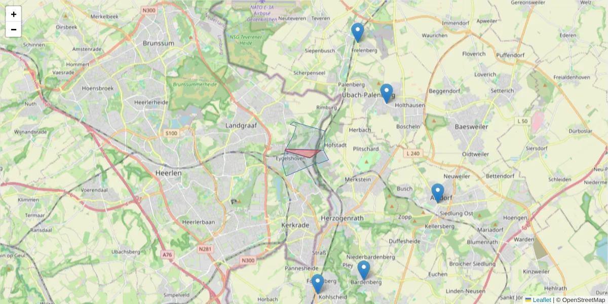Karte des Postleitzahlen Bereichs  und der umliegenden Postleitzahlen in Deutschland