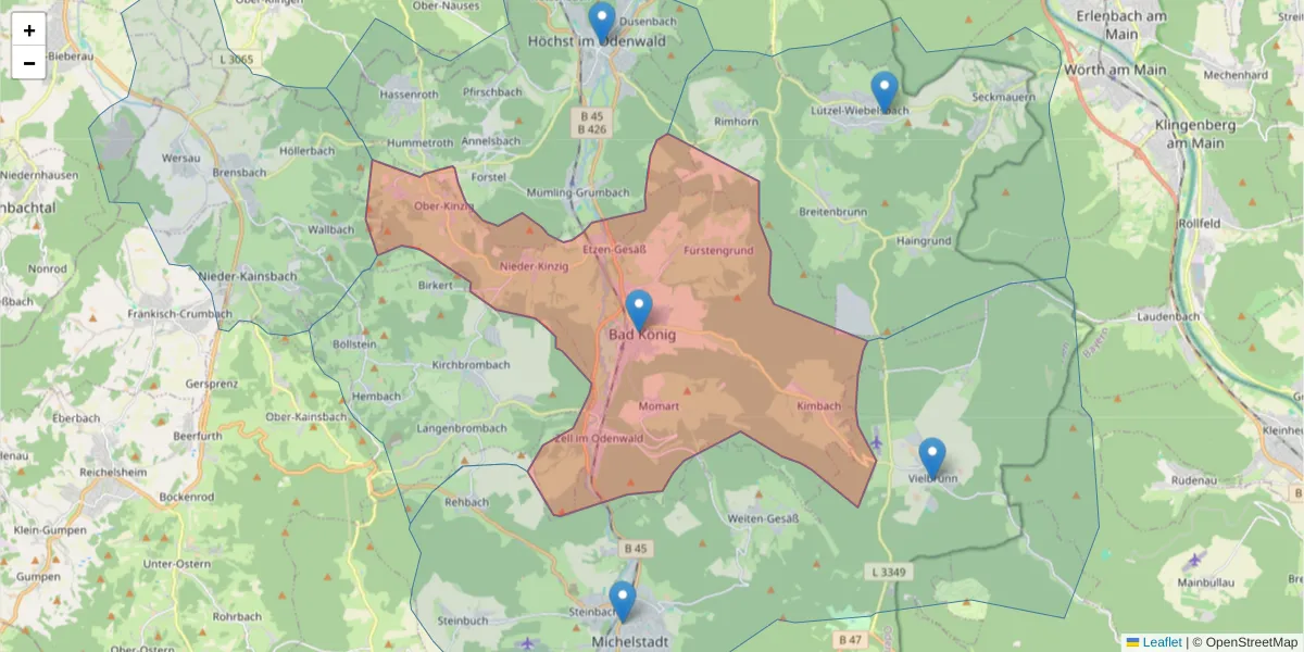 Karte des Postleitzahlen Bereichs  und der umliegenden Postleitzahlen in Deutschland