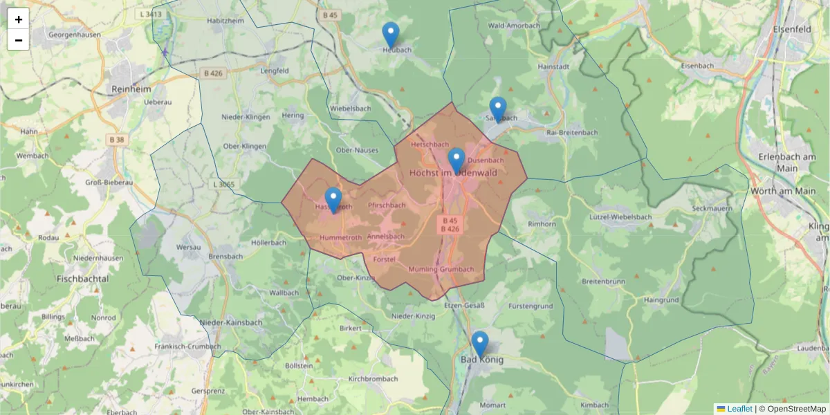 Karte des Postleitzahlen Bereichs  und der umliegenden Postleitzahlen in Deutschland