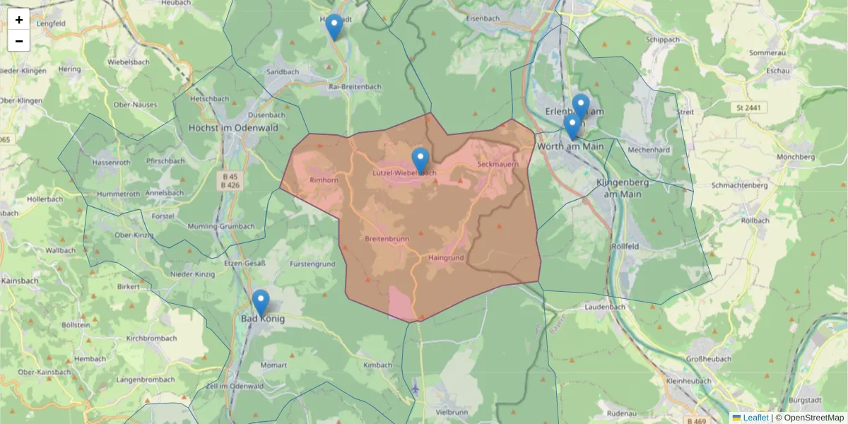 Karte des Postleitzahlen Bereichs  und der umliegenden Postleitzahlen in Deutschland