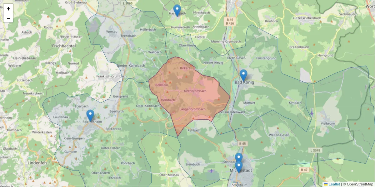 Karte des Postleitzahlen Bereichs  und der umliegenden Postleitzahlen in Deutschland