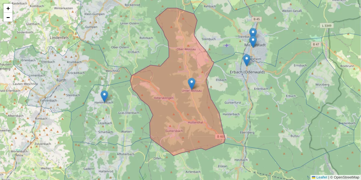 Karte des Postleitzahlen Bereichs  und der umliegenden Postleitzahlen in Deutschland