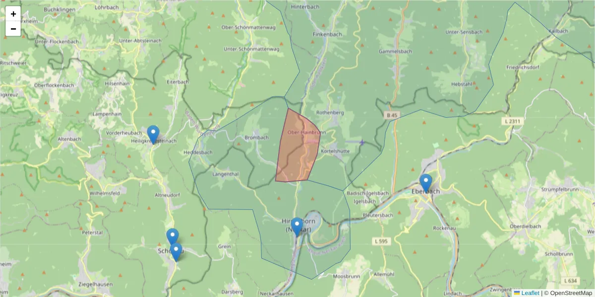 Karte des Postleitzahlen Bereichs  und der umliegenden Postleitzahlen in Deutschland