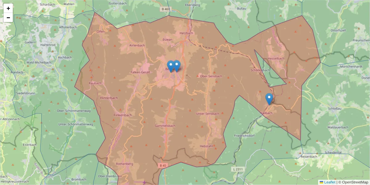 Karte des Postleitzahlen Bereichs  und der umliegenden Postleitzahlen in Deutschland
