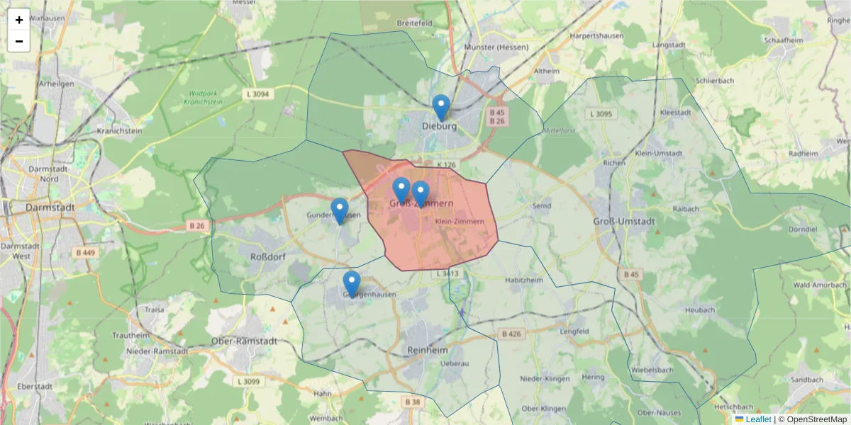 Karte des Postleitzahlen Bereichs  und der umliegenden Postleitzahlen in Deutschland