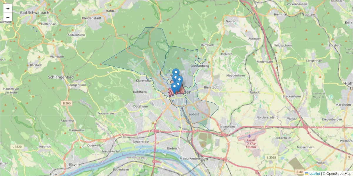 Karte des Postleitzahlen Bereichs  und der umliegenden Postleitzahlen in Deutschland