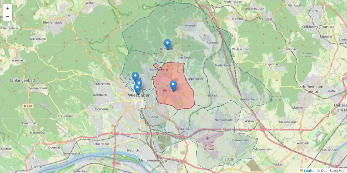 Karte des Postleitzahlen Bereichs  und der umliegenden Postleitzahlen in Deutschland