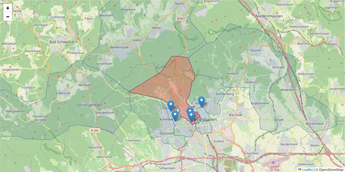 Karte des Postleitzahlen Bereichs  und der umliegenden Postleitzahlen in Deutschland