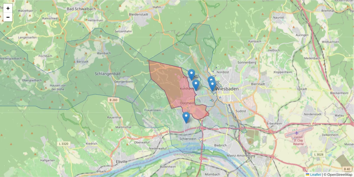 Karte des Postleitzahlen Bereichs  und der umliegenden Postleitzahlen in Deutschland
