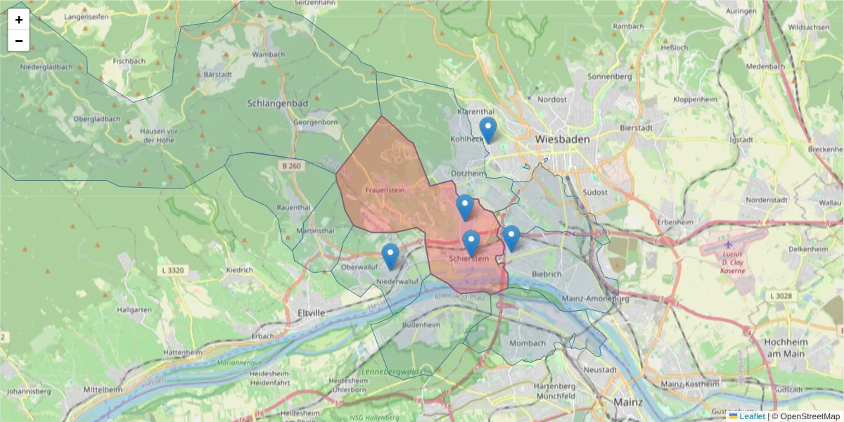 Karte des Postleitzahlen Bereichs  und der umliegenden Postleitzahlen in Deutschland