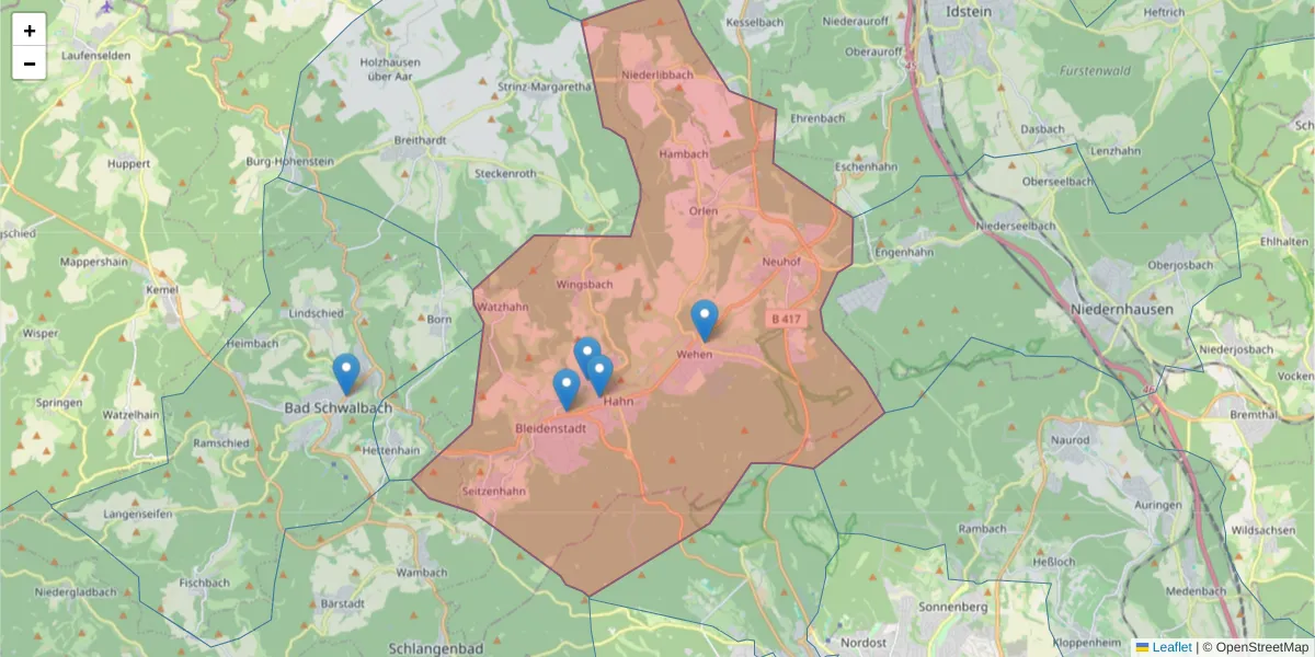 Karte des Postleitzahlen Bereichs  und der umliegenden Postleitzahlen in Deutschland