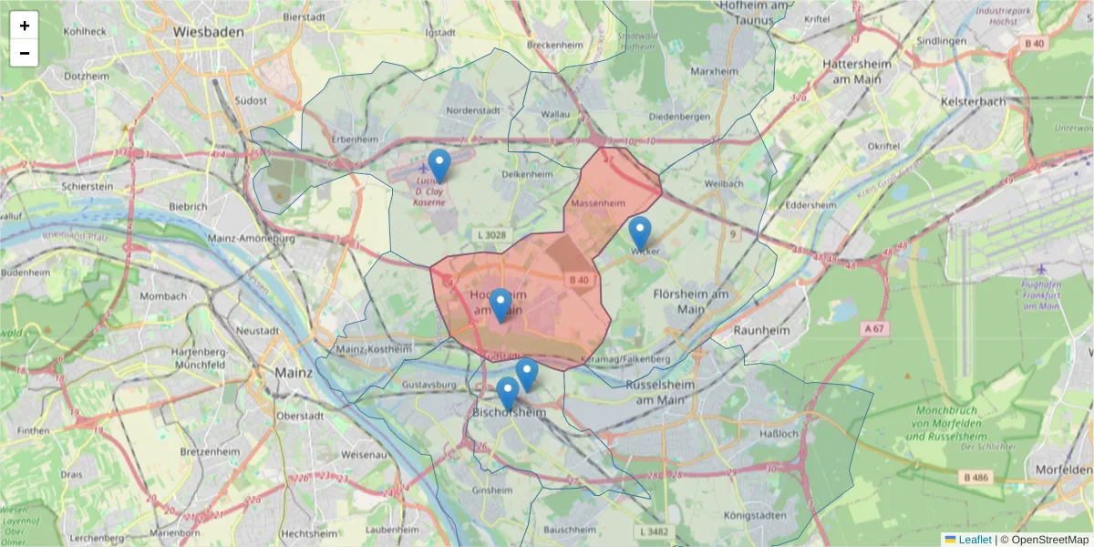 Karte des Postleitzahlen Bereichs  und der umliegenden Postleitzahlen in Deutschland