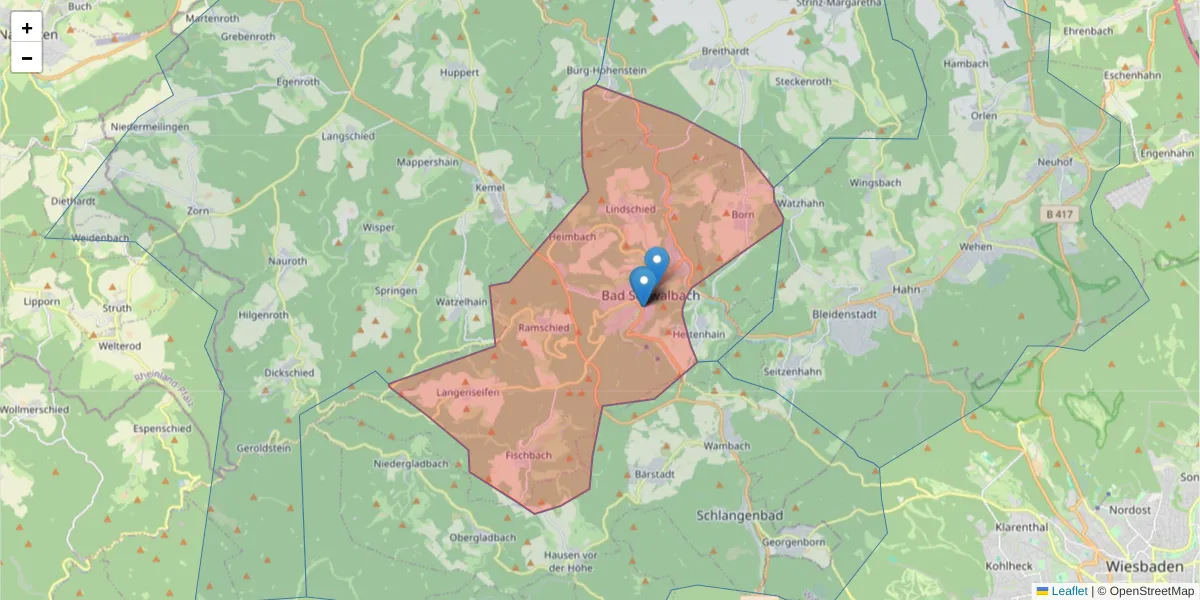 Karte des Postleitzahlen Bereichs  und der umliegenden Postleitzahlen in Deutschland