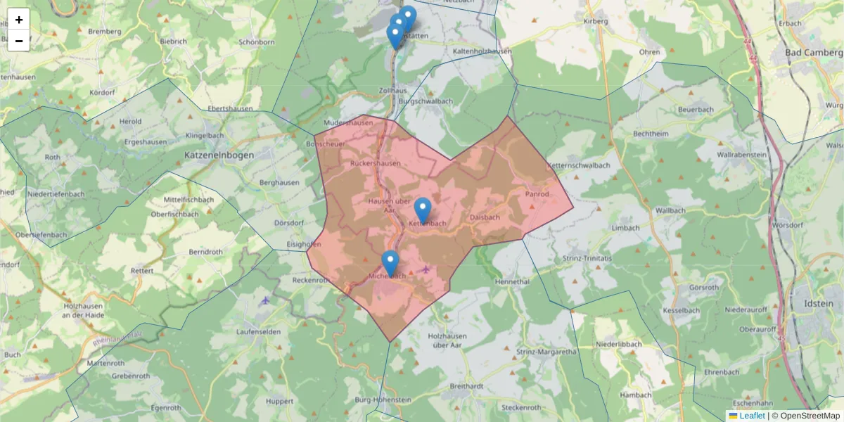 Karte des Postleitzahlen Bereichs  und der umliegenden Postleitzahlen in Deutschland