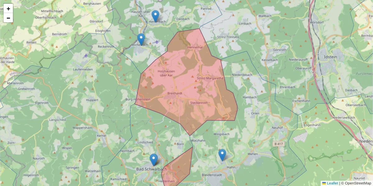 Karte des Postleitzahlen Bereichs  und der umliegenden Postleitzahlen in Deutschland