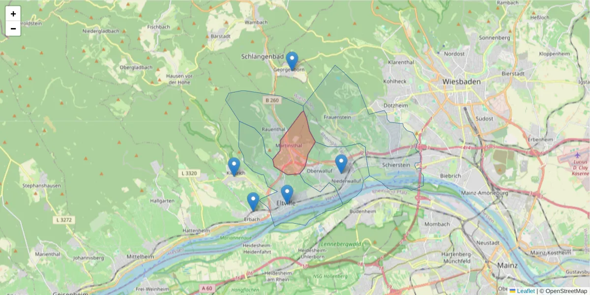 Karte des Postleitzahlen Bereichs  und der umliegenden Postleitzahlen in Deutschland