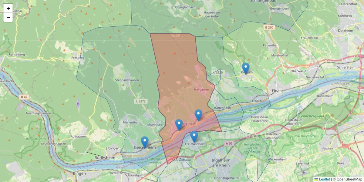Karte des Postleitzahlen Bereichs  und der umliegenden Postleitzahlen in Deutschland