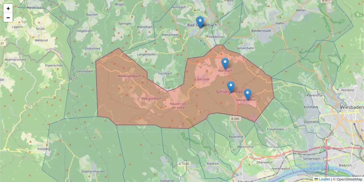 Karte des Postleitzahlen Bereichs  und der umliegenden Postleitzahlen in Deutschland